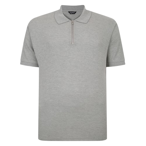 Bigdude Zipped Waffle Polo Shirt Grey Tall